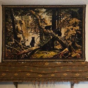 Large Bear Family Tapestry. Quality, Vintage, Handmade, Velvet, Unique, Original